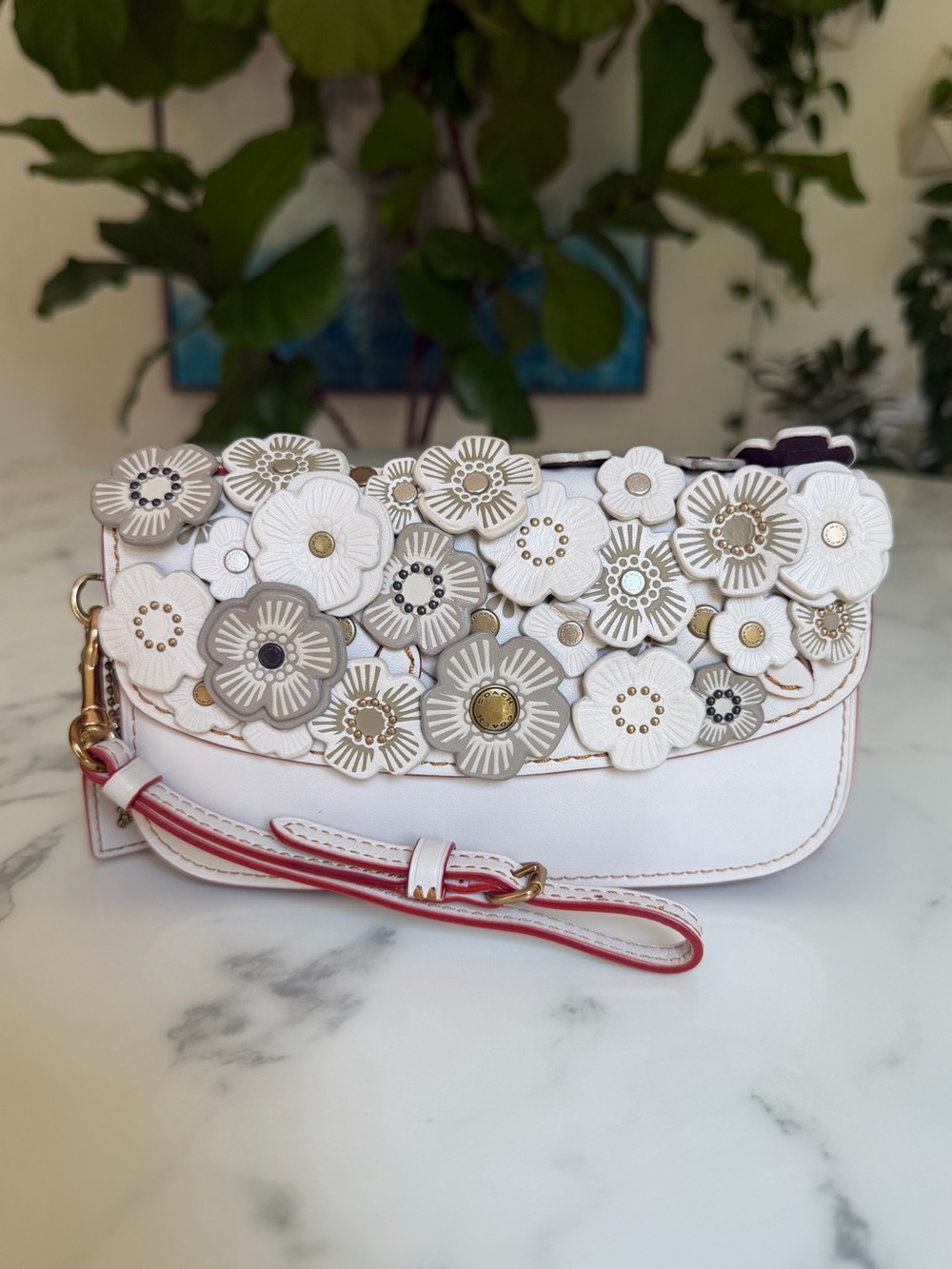 Coach 1941 Glovetanned Clutch Wristlet with Tea Rose Chalk / Red / Brass 58181